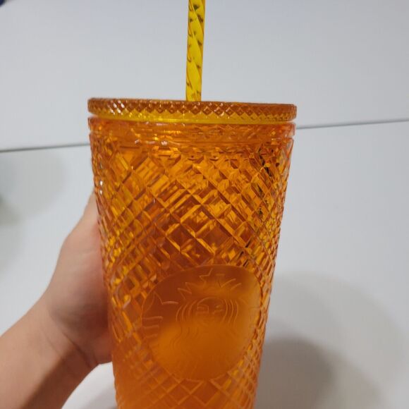 Starbucks Studded Tumbler 2022 Dining Orange Disco Grid Prism Venti 24 oz Cup - Picture 6 of 12